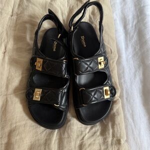 Dune London Black Sandals with Gold Buckles